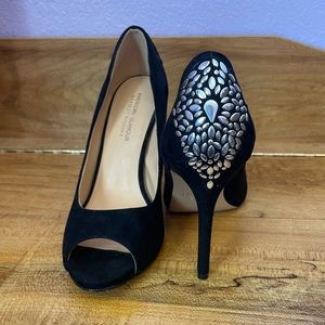American Glamour Badgley Mischa black peep toe pump, size 7.5